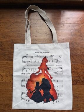 Beauty and the Beast Musical Sheet Tote Bag - Cream with Red/Black Print